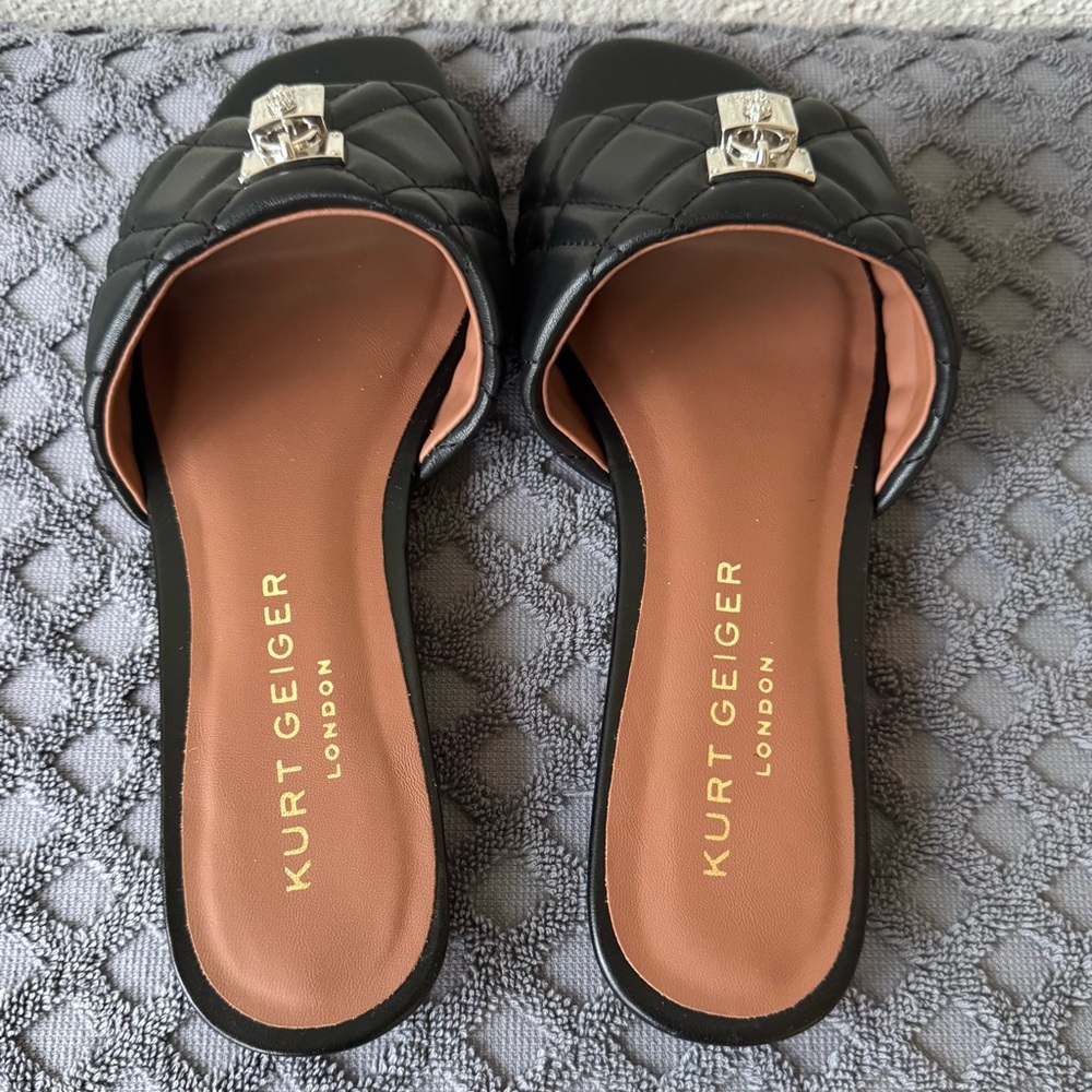 Kurt Geiger London Brixton sandals quilted Black leather silver hardware Size 7 - Picture 3 of 6